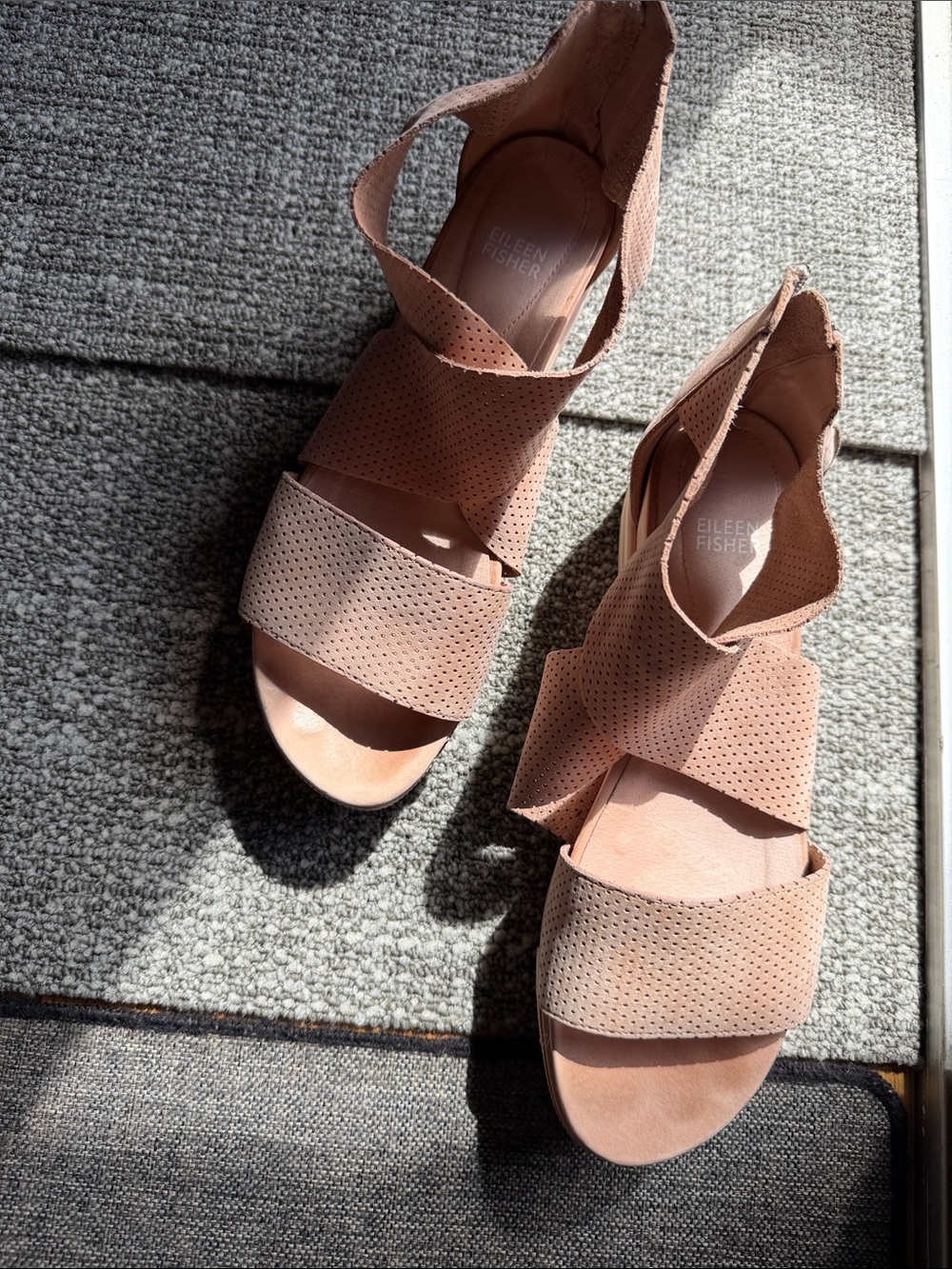Eileen Fisher Blush Perforated Leather Wrap Sandals